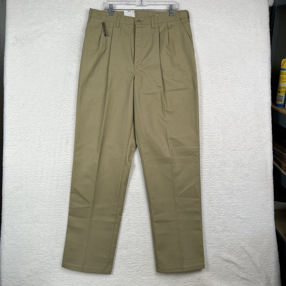 NWT Dickies Mens Relaxed Fit Comfort Waist Pleated Beige Pants Size 36x34